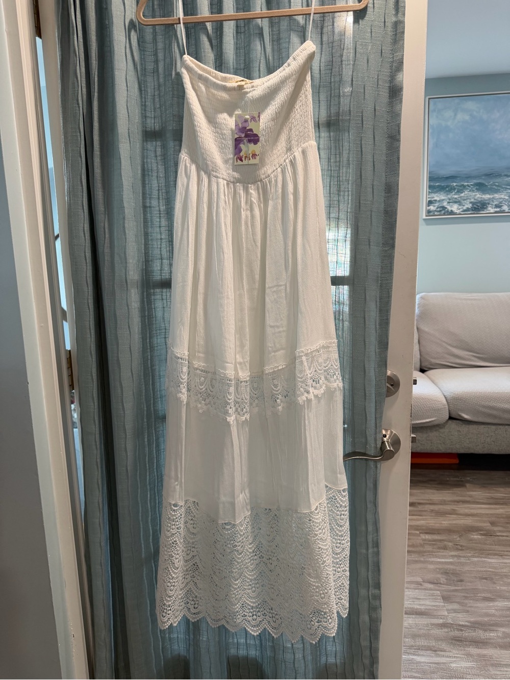 eesome White Strapless Lace-Tier Maxi Dress